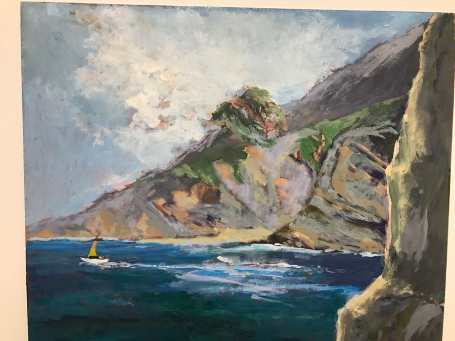 ORIGINAL Donald 'David' Ainsley Plein Air Painting Of The Caves Near La Jolla Cove La Jolla, CA 20' X 27' [Photo 3]