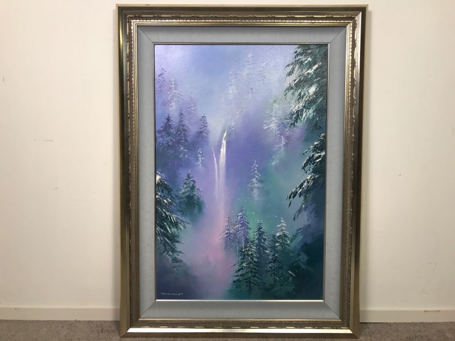 Stunning Thomas Leung 1999 Original Landscape Waterfall Oil Painting Chinese Painter Estimate $1,500 24' X 36'