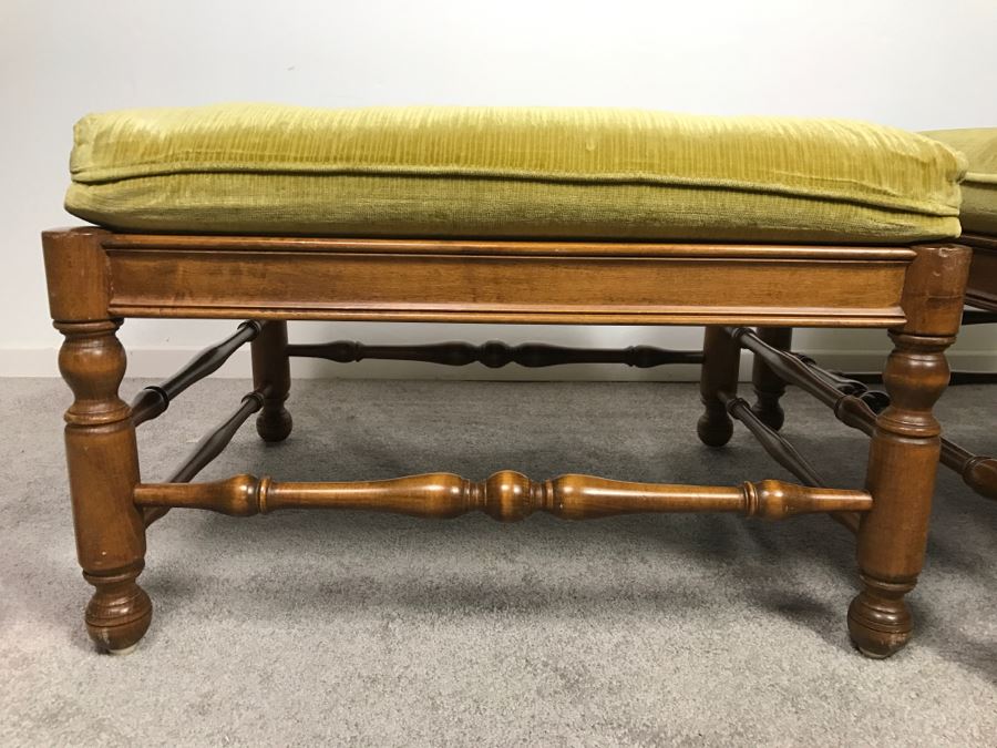 Pair Of Vintage Wooden Stools With Upholstered Seats [Photo 8]