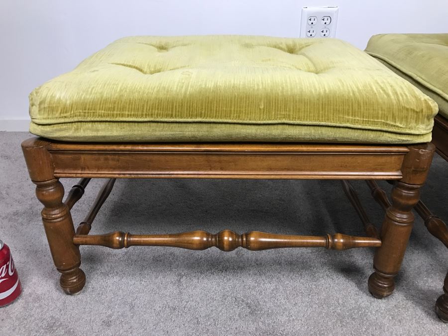 Pair Of Vintage Wooden Stools With Upholstered Seats [Photo 7]