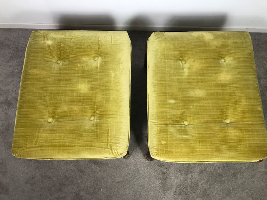 Pair Of Vintage Wooden Stools With Upholstered Seats [Photo 6]