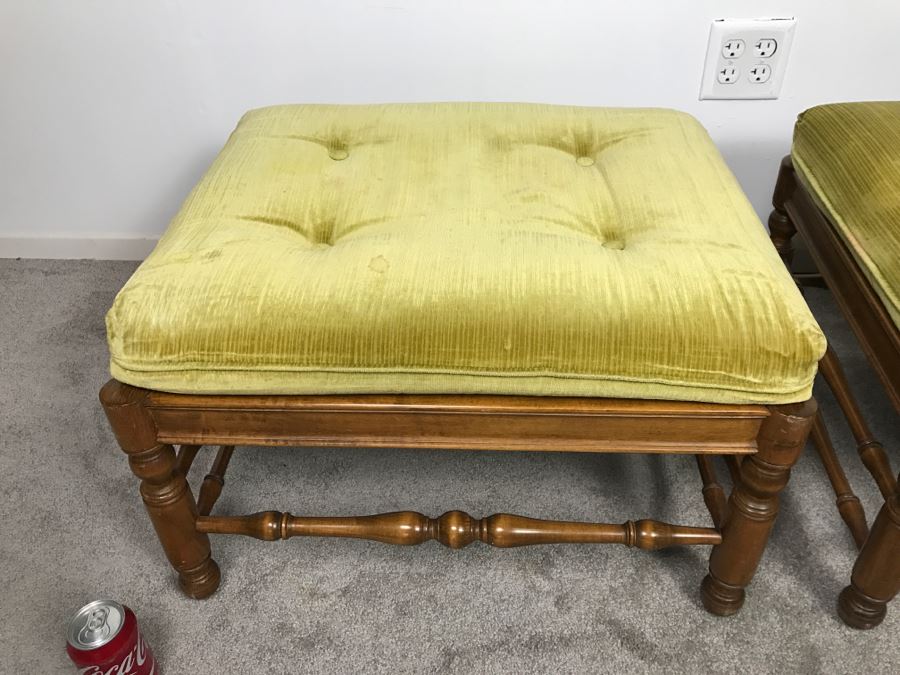 Pair Of Vintage Wooden Stools With Upholstered Seats [Photo 11]