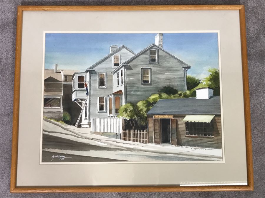 Original 1985 Watercolor Painting Of Old Mercantile Building And Home Signed Lower Left [Photo 2]