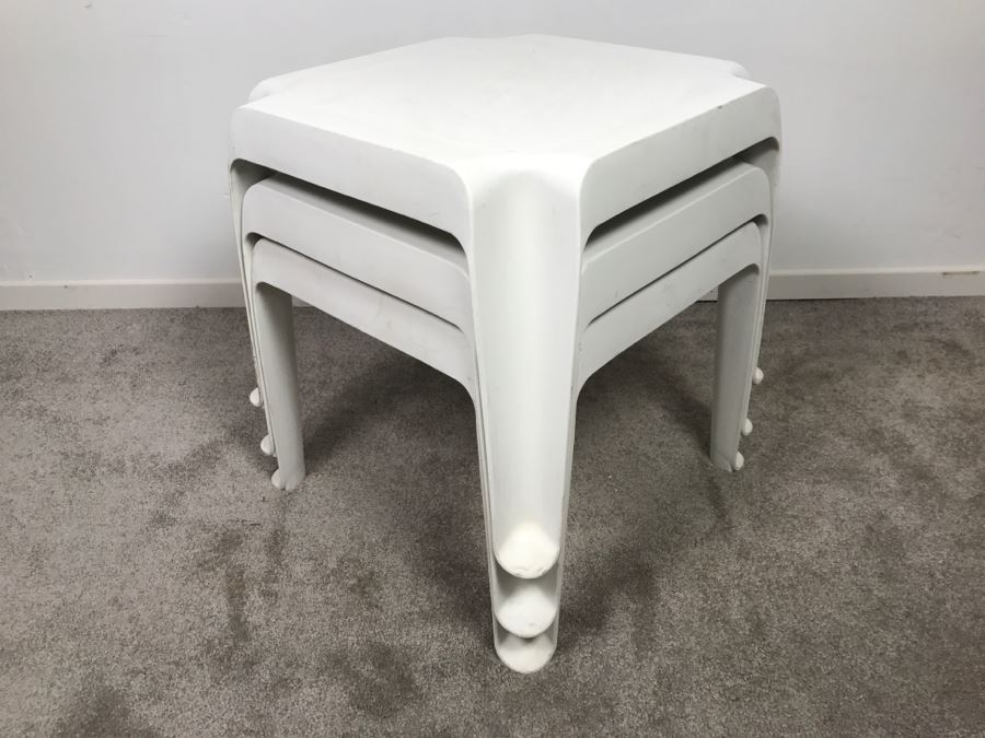 Set Of (3) White Stacking Plastic Tables [Photo 6]