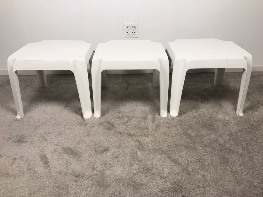 Set Of (3) White Stacking Plastic Tables [Photo 3]