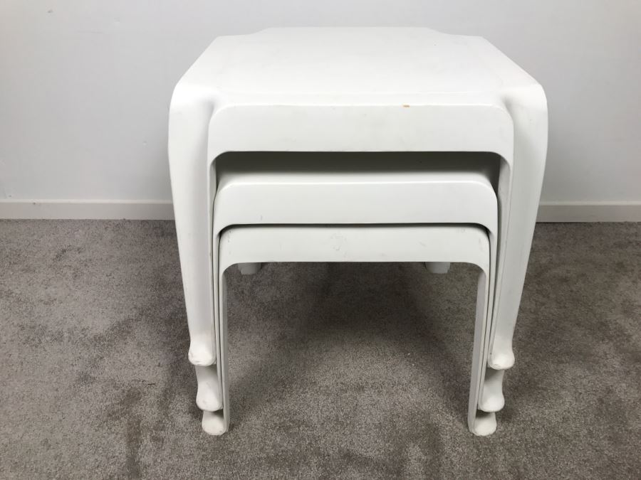 Set Of (3) White Stacking Plastic Tables [Photo 1]