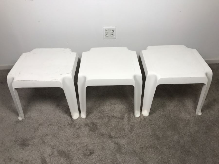 Set Of (3) White Stacking Plastic Tables [Photo 5]