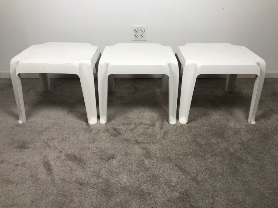 Set Of (3) White Stacking Plastic Tables [Photo 2]
