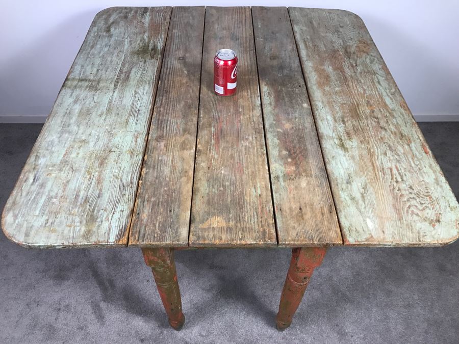 Primitive Antique Pine Shabby Chic Drop Leaf Dining Table [Photo 3]