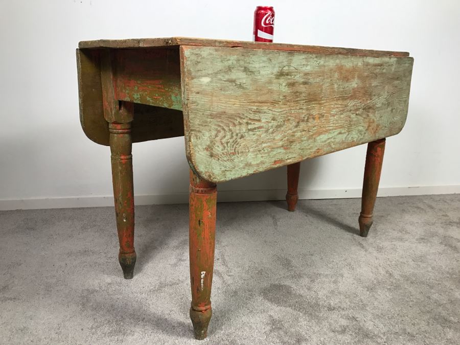 Primitive Antique Pine Shabby Chic Drop Leaf Dining Table [Photo 8]