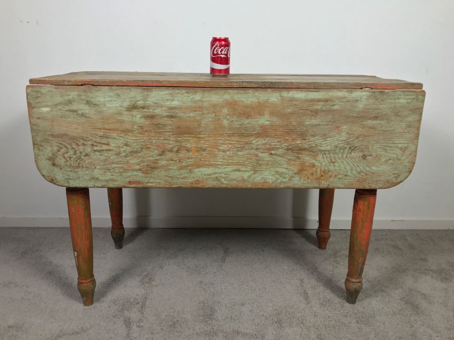 Primitive Antique Pine Shabby Chic Drop Leaf Dining Table [Photo 6]
