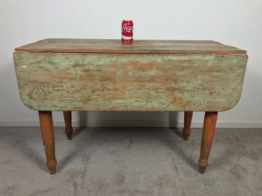 Primitive Antique Pine Shabby Chic Drop Leaf Dining Table [Photo 5]