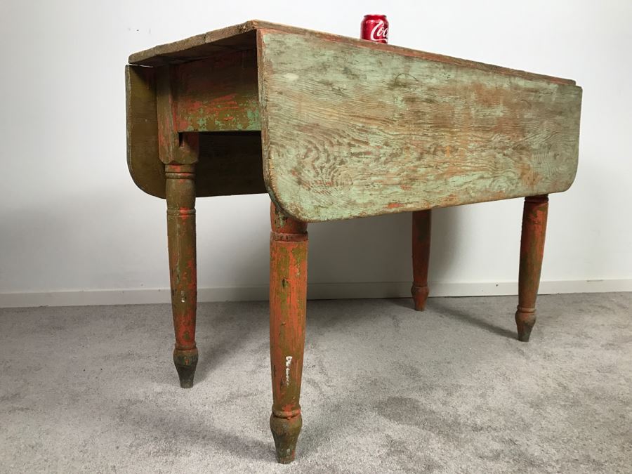 Primitive Antique Pine Shabby Chic Drop Leaf Dining Table [Photo 7]