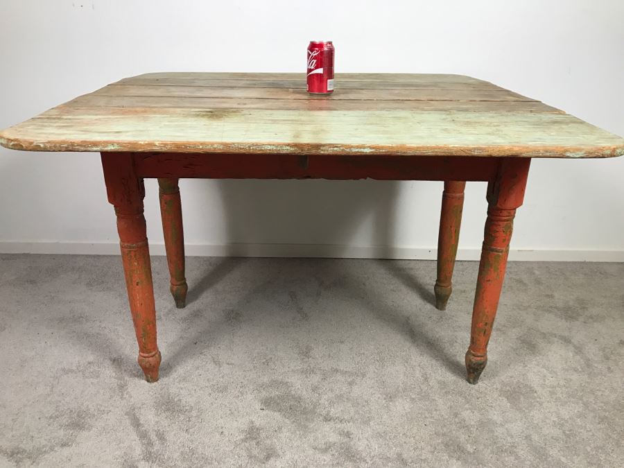 Primitive Antique Pine Shabby Chic Drop Leaf Dining Table [Photo 4]