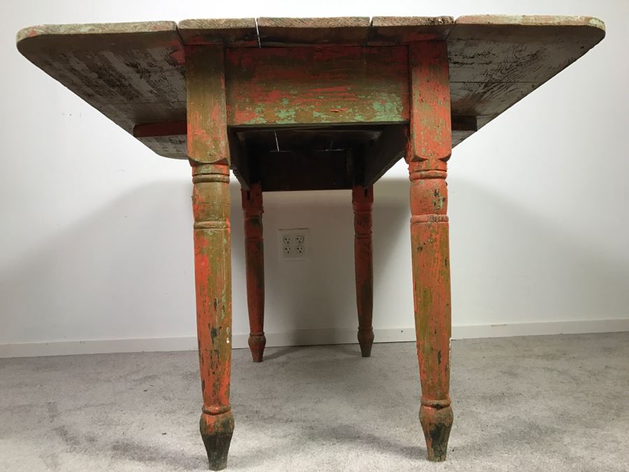 Primitive Antique Pine Shabby Chic Drop Leaf Dining Table [Photo 13]