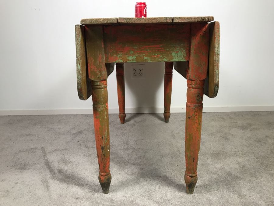 Primitive Antique Pine Shabby Chic Drop Leaf Dining Table [Photo 9]