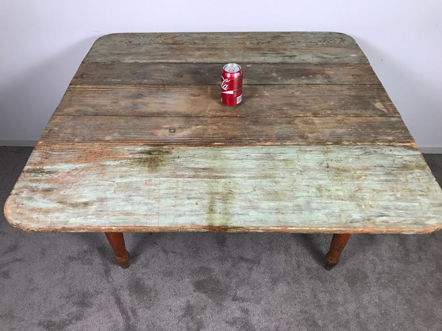 Primitive Antique Pine Shabby Chic Drop Leaf Dining Table [Photo 18]