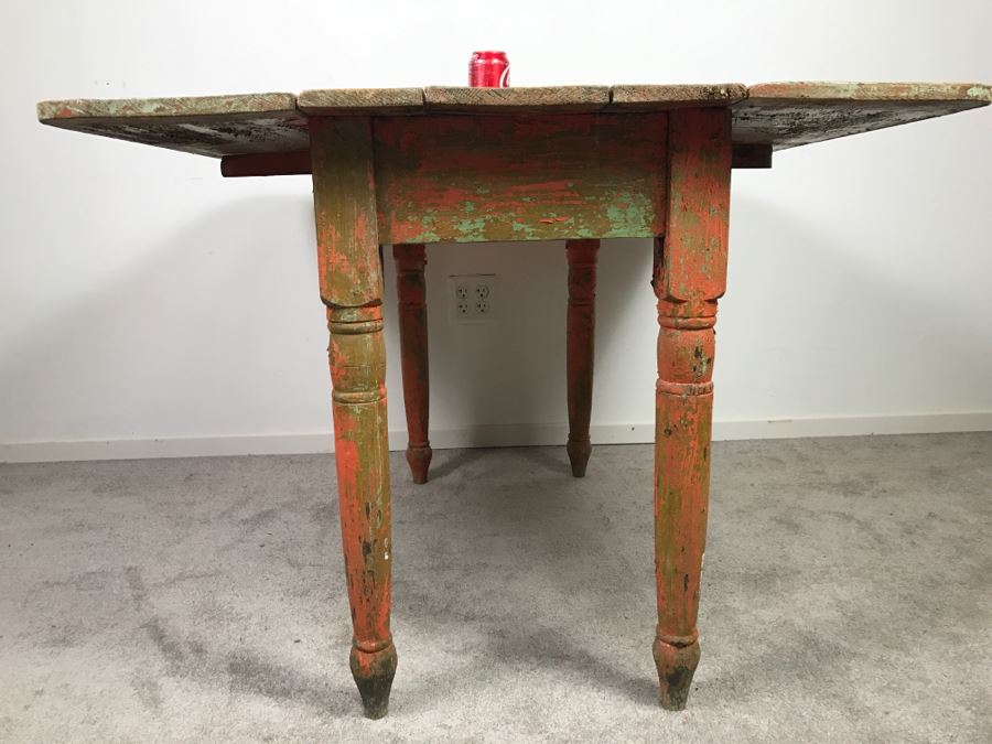 Primitive Antique Pine Shabby Chic Drop Leaf Dining Table [Photo 12]