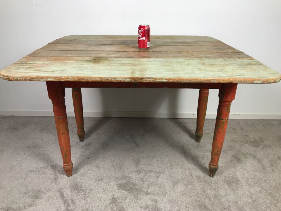 Primitive Antique Pine Shabby Chic Drop Leaf Dining Table [Photo 19]