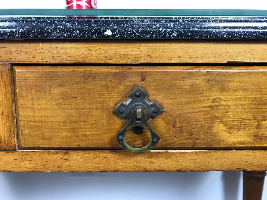 Antique Desk With Faux Marble Wooden Desk Top - Note That One Of The Drawers Needs Repair [Photo 7]