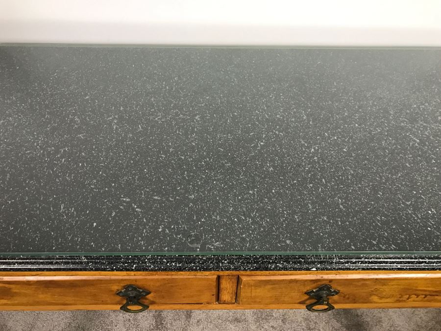 Antique Desk With Faux Marble Wooden Desk Top - Note That One Of The Drawers Needs Repair [Photo 5]