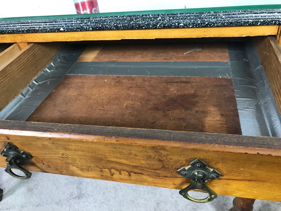 Antique Desk With Faux Marble Wooden Desk Top - Note That One Of The Drawers Needs Repair [Photo 14]
