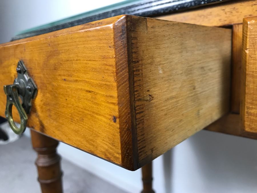 Antique Desk With Faux Marble Wooden Desk Top - Note That One Of The Drawers Needs Repair [Photo 11]