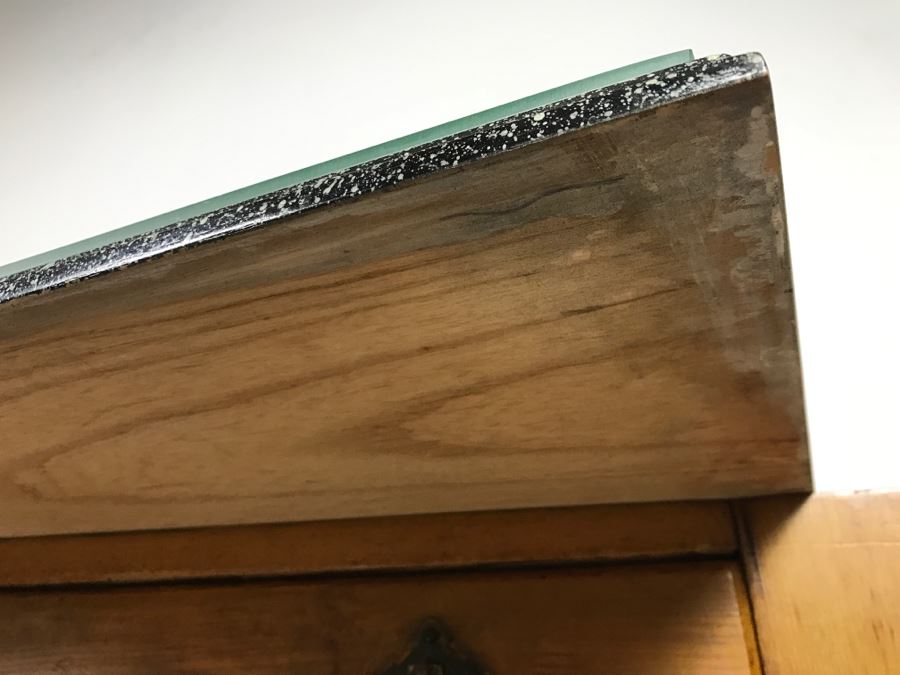 Antique Desk With Faux Marble Wooden Desk Top - Note That One Of The Drawers Needs Repair [Photo 16]