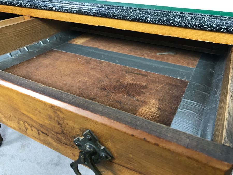 Antique Desk With Faux Marble Wooden Desk Top - Note That One Of The Drawers Needs Repair [Photo 13]