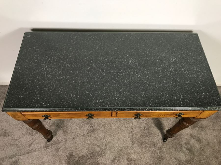 Antique Desk With Faux Marble Wooden Desk Top - Note That One Of The Drawers Needs Repair [Photo 4]