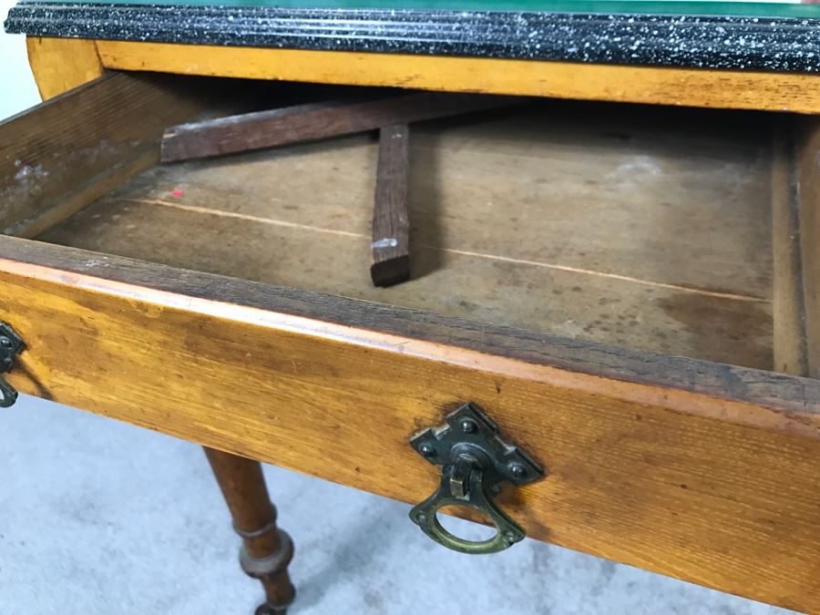 Antique Desk With Faux Marble Wooden Desk Top - Note That One Of The Drawers Needs Repair [Photo 15]