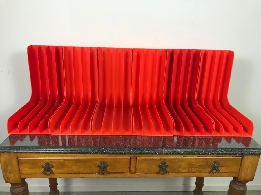 Set Of (6) Mid Century Orange Vinyl Record Magazine Holders Racks - Records Not Included [Photo 3]