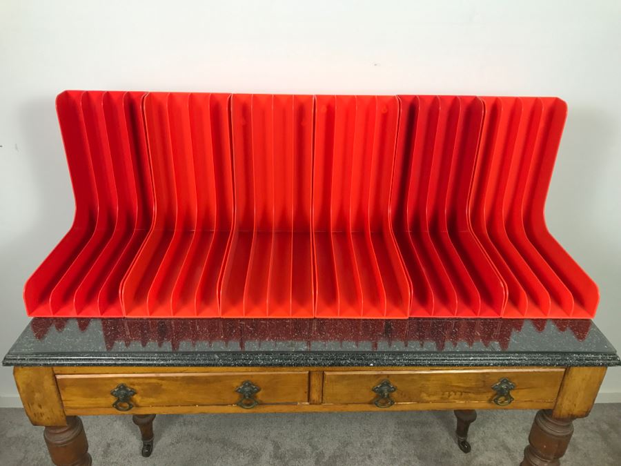 Set Of (6) Mid Century Orange Vinyl Record Magazine Holders Racks - Records Not Included [Photo 2]