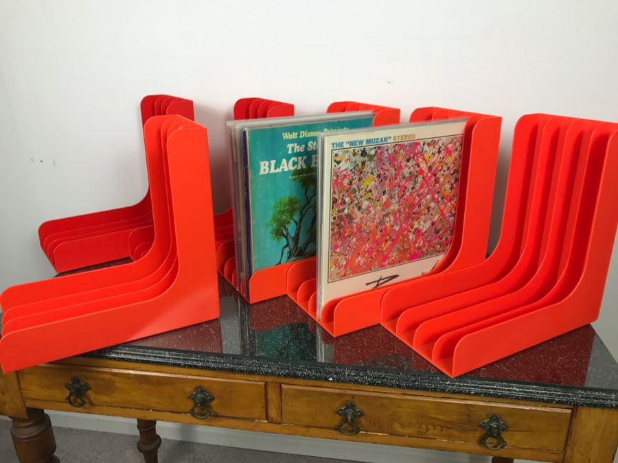 Set Of (6) Mid Century Orange Vinyl Record Magazine Holders Racks - Records Not Included [Photo 7]
