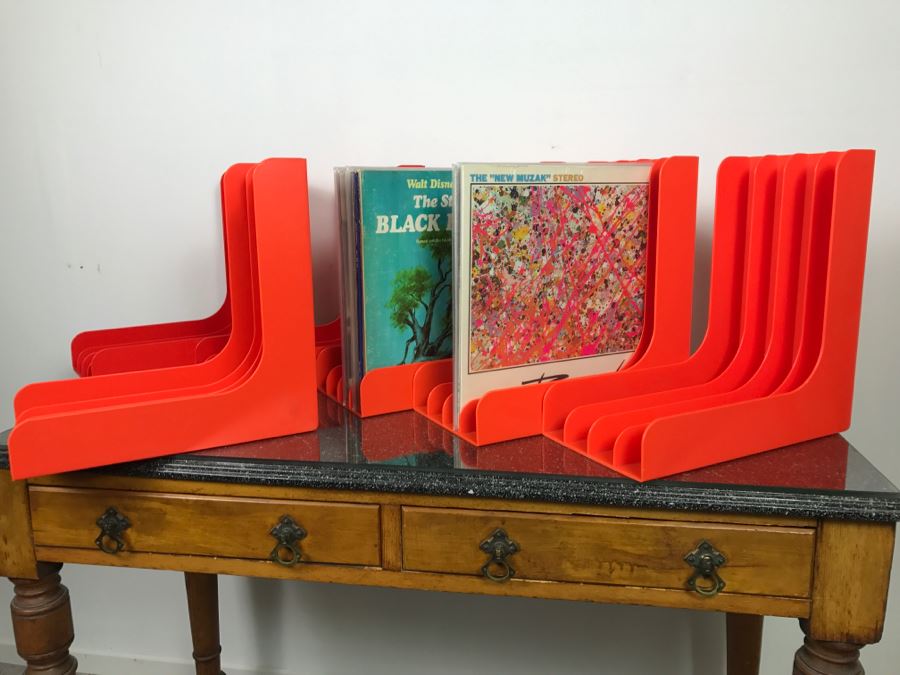 Set Of (6) Mid Century Orange Vinyl Record Magazine Holders Racks - Records Not Included [Photo 6]