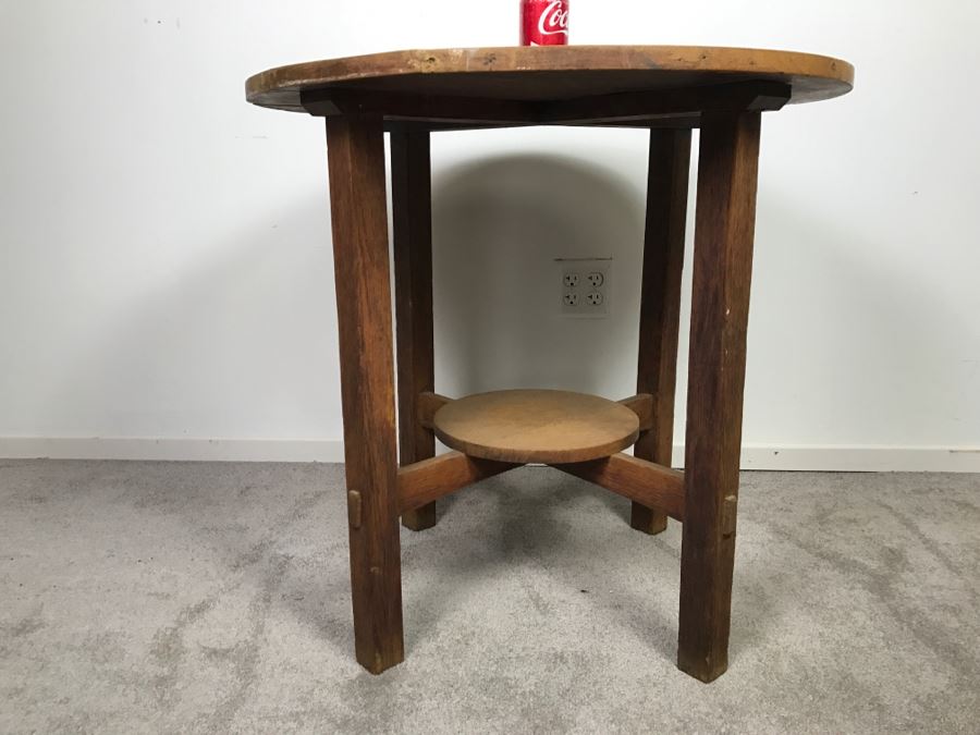 Vintage Mission Arts And Crafts 2-Tier Round Table [Photo 12]