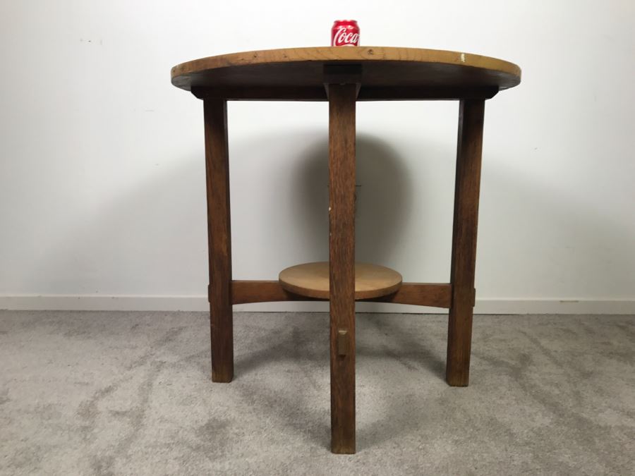 Vintage Mission Arts And Crafts 2-Tier Round Table [Photo 2]