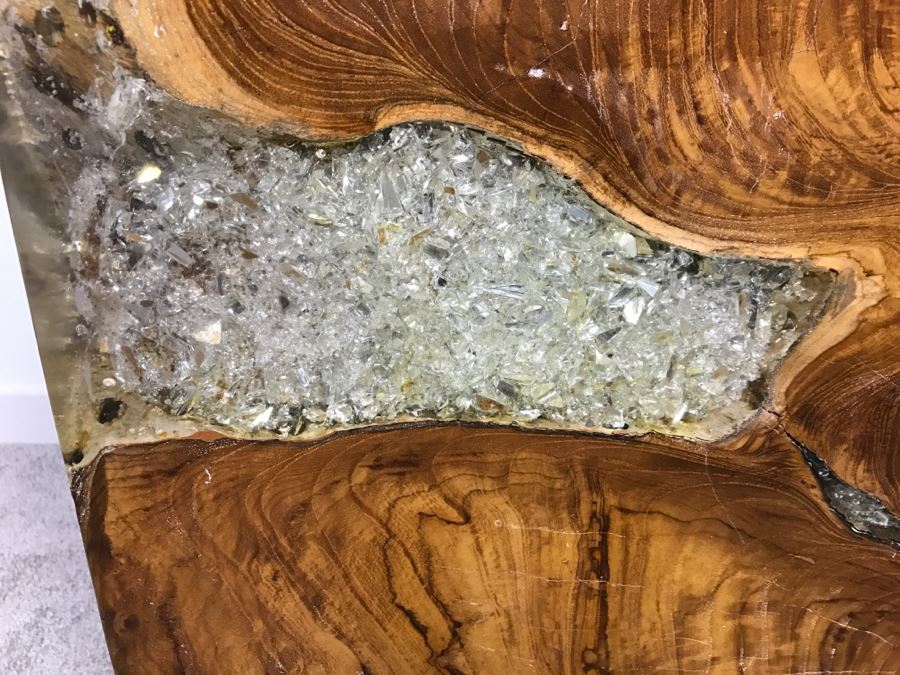 Pair Of Stunning Designer Natural Wood With Crystals Resin Cube Stools Side Tables - This Item Has A Reserve [Photo 15]