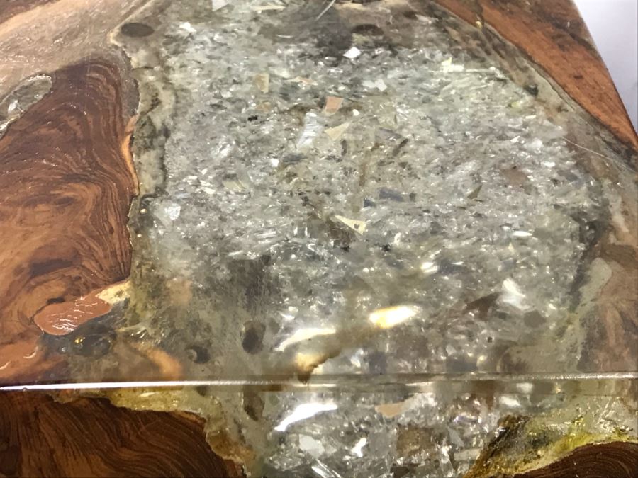 Pair Of Stunning Designer Natural Wood With Crystals Resin Cube Stools Side Tables - This Item Has A Reserve [Photo 7]