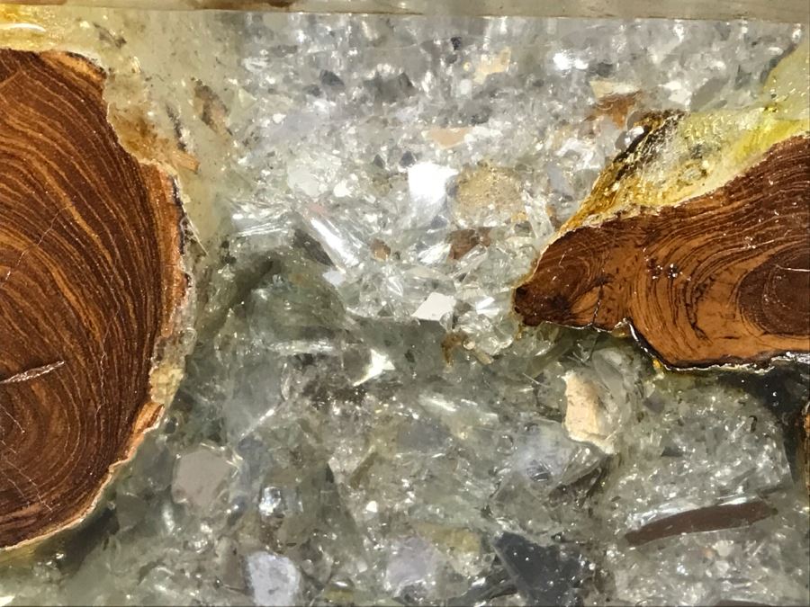 Pair Of Stunning Designer Natural Wood With Crystals Resin Cube Stools Side Tables - This Item Has A Reserve [Photo 6]