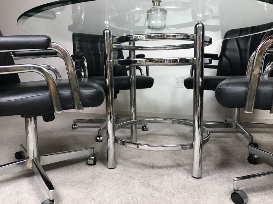 Chromcraft Modernist Chrome Dining Table With (4) Chairs On Casters [Photo 20]