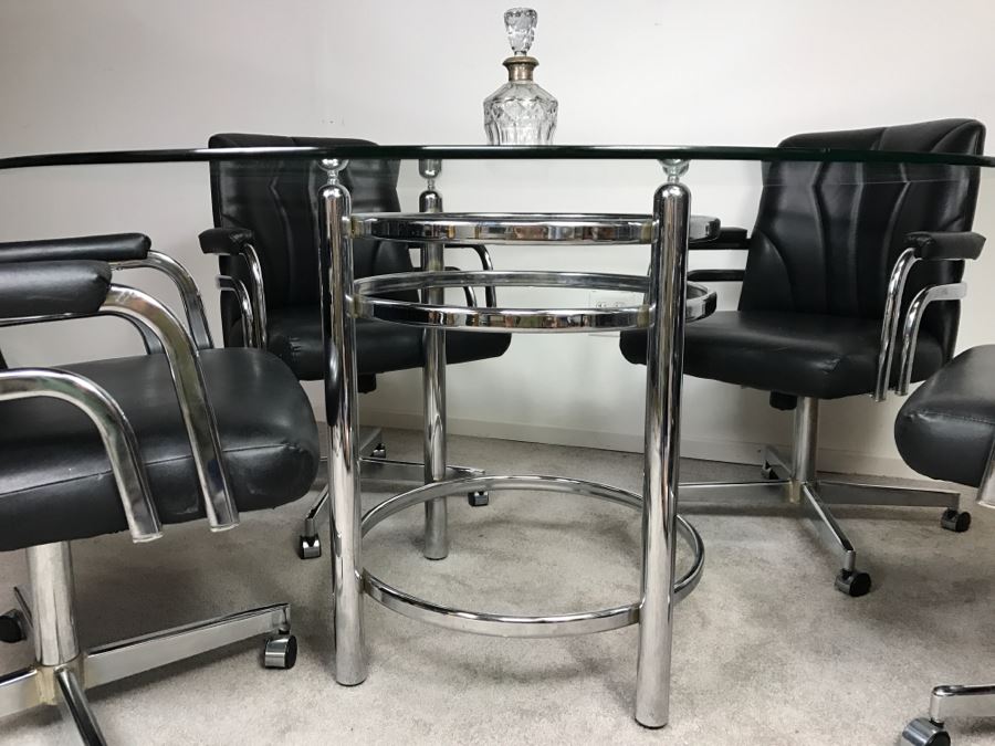 Chromcraft Modernist Chrome Dining Table With (4) Chairs On Casters [Photo 18]