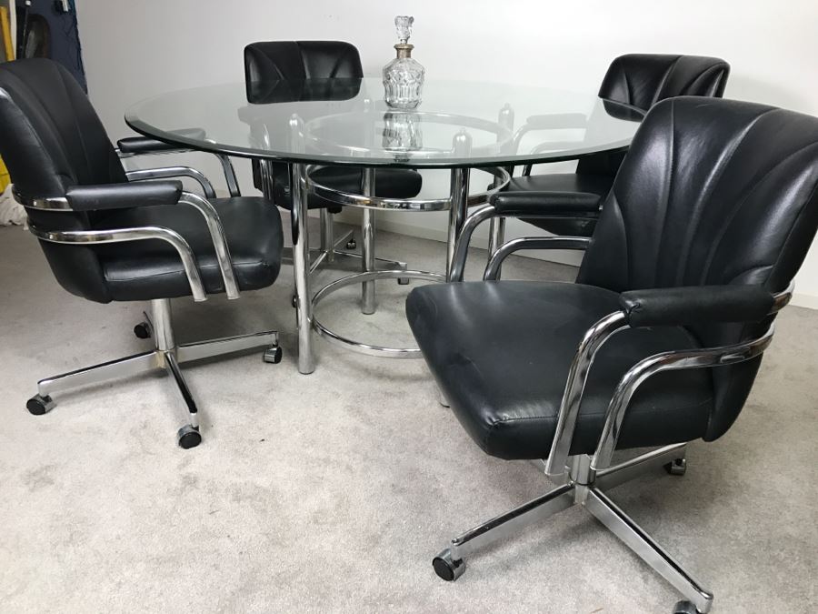 Chromcraft Modernist Chrome Dining Table With (4) Chairs On Casters [Photo 11]