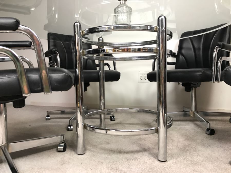 Chromcraft Modernist Chrome Dining Table With (4) Chairs On Casters [Photo 17]