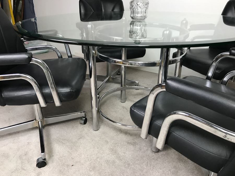 Chromcraft Modernist Chrome Dining Table With (4) Chairs On Casters [Photo 5]
