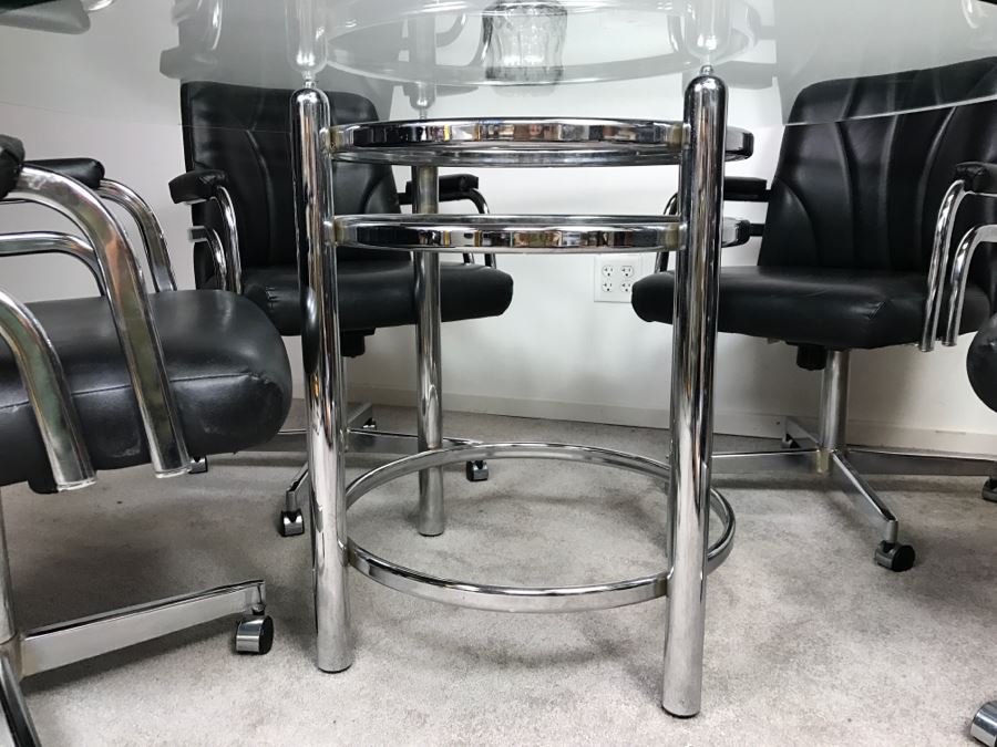 Chromcraft Modernist Chrome Dining Table With (4) Chairs On Casters [Photo 16]