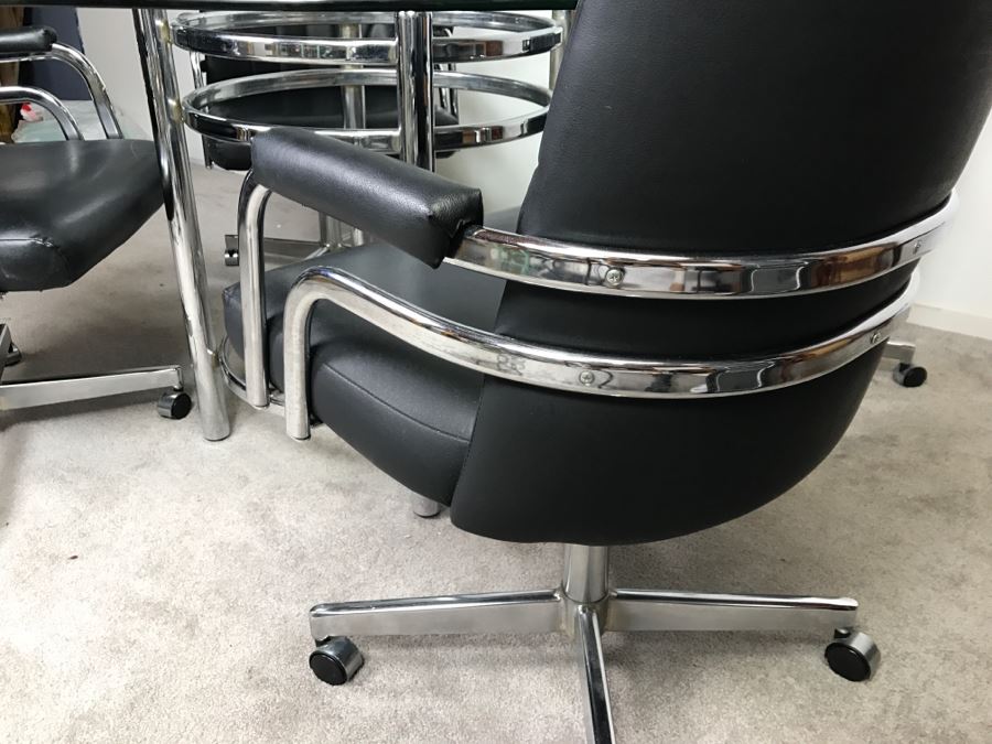 Chromcraft Modernist Chrome Dining Table With (4) Chairs On Casters [Photo 6]