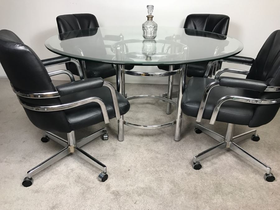 Chromcraft Modernist Chrome Dining Table With (4) Chairs On Casters [Photo 1]