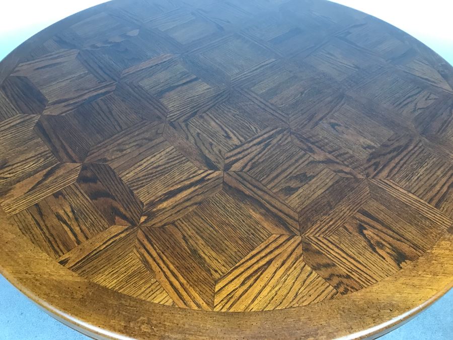 Round Pedestal Dining Table With Geometric Inlay Top [Photo 9]