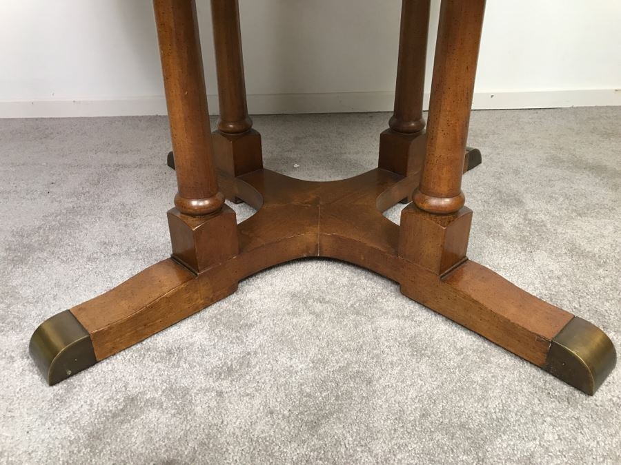 Round Pedestal Dining Table With Geometric Inlay Top [Photo 6]